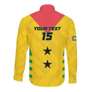 Sao Tome and Principe Football Custom Long Sleeve Button Shirt Sporty Style - Yellow Color