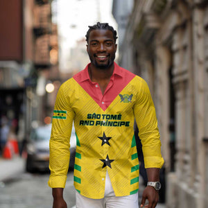 Sao Tome and Principe Football Custom Long Sleeve Button Shirt Sporty Style - Yellow Color