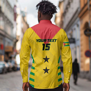 Sao Tome and Principe Football Custom Long Sleeve Button Shirt Sporty Style - Yellow Color