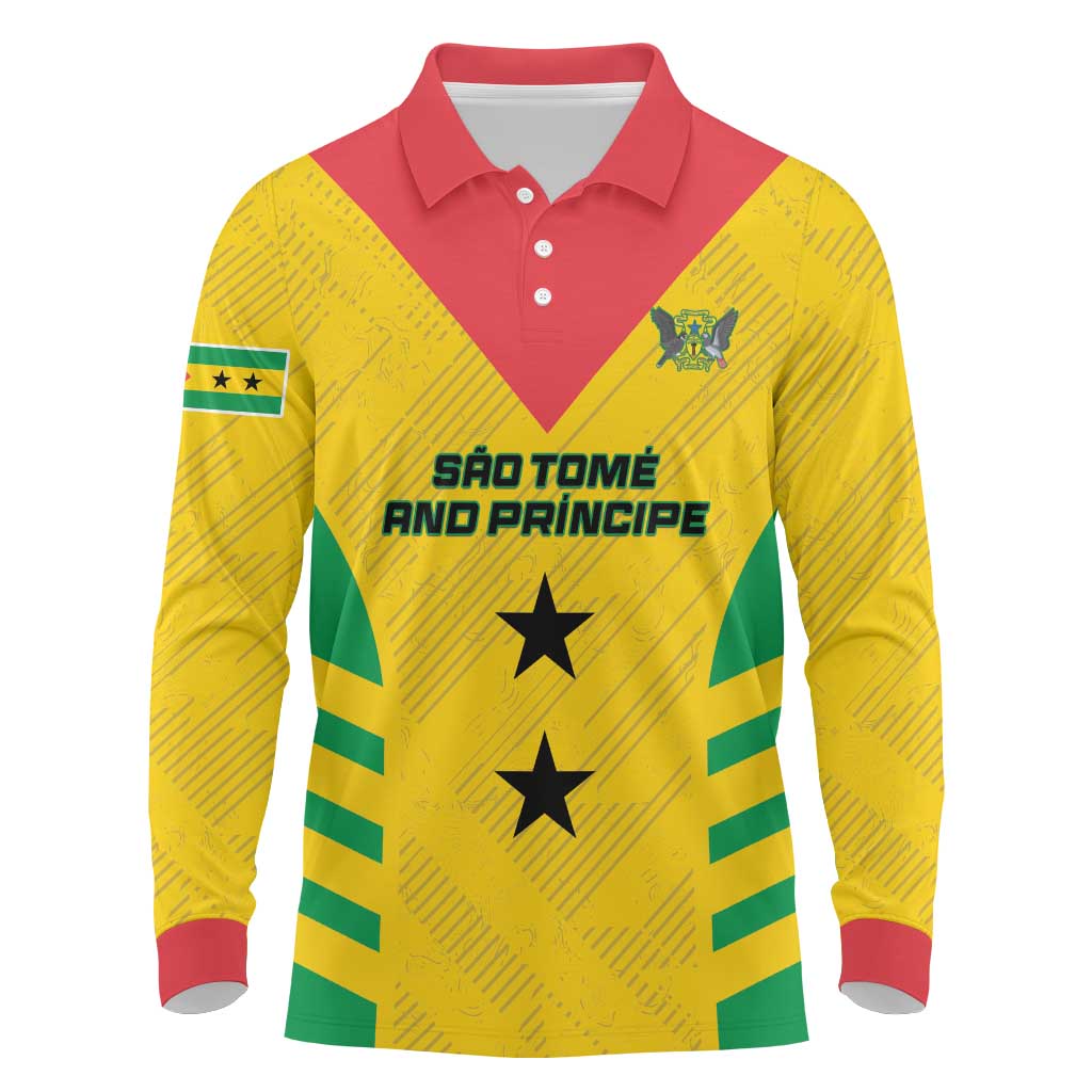 Sao Tome and Principe Football Custom Long Sleeve Polo Shirt Sporty Style - Yellow Color