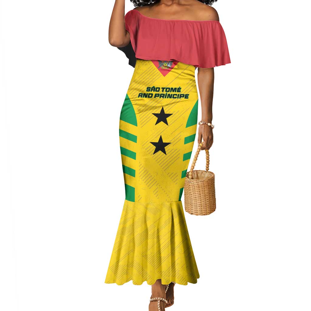 Sao Tome and Principe Football Custom Mermaid Dress Sporty Style - Yellow Color