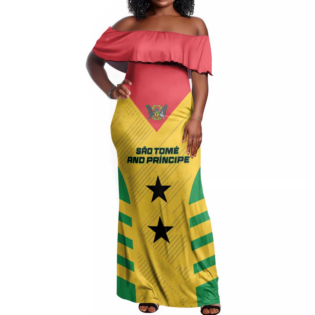 Sao Tome and Principe Football Custom Off Shoulder Maxi Dress Sporty Style - Yellow Color