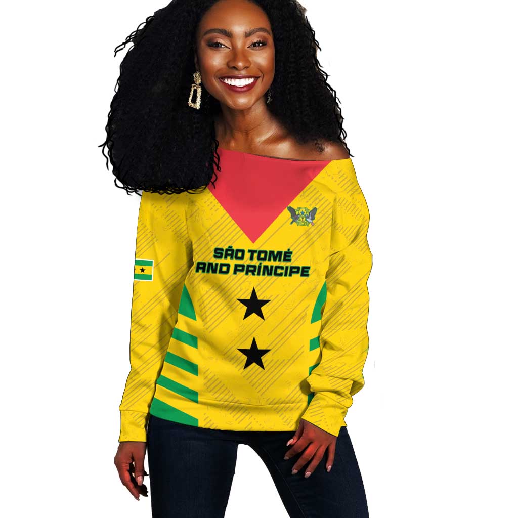 Sao Tome and Principe Football Custom Off Shoulder Sweater Sporty Style - Yellow Color