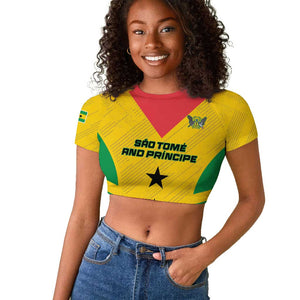 Sao Tome and Principe Football Custom Raglan Cropped T shirt Sporty Style - Yellow Color