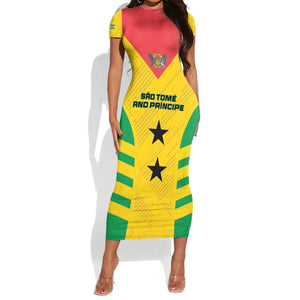 Sao Tome and Principe Football Custom Short Sleeve Bodycon Dress Sporty Style - Yellow Color