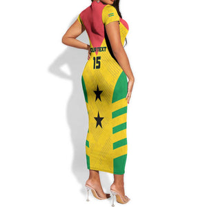 Sao Tome and Principe Football Custom Short Sleeve Bodycon Dress Sporty Style - Yellow Color