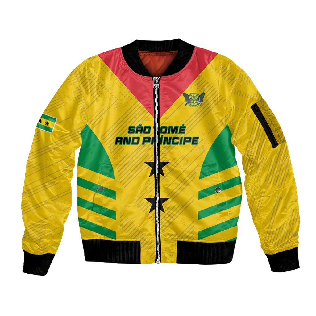 Sao Tome and Principe Football Custom Sleeve Zip Bomber Jacket Sporty Style - Yellow Color