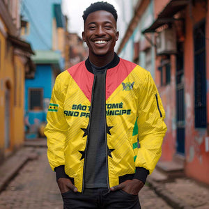 Sao Tome and Principe Football Custom Sleeve Zip Bomber Jacket Sporty Style - Yellow Color