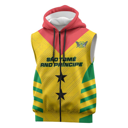 Sao Tome and Principe Football Custom Sleeveless Zip Hoodie Sporty Style - Yellow Color - African Pride
