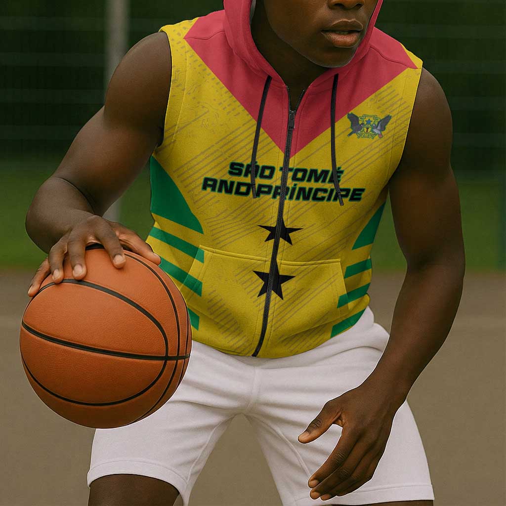 Sao Tome and Principe Football Custom Sleeveless Zip Hoodie Sporty Style - Yellow Color - African Pride