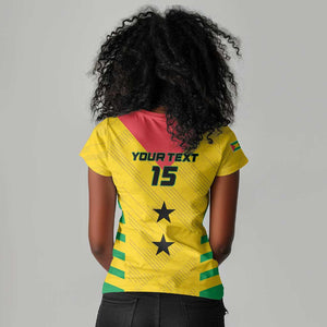 Sao Tome and Principe Football Custom Women V-Neck T-Shirt Sporty Style - Yellow Color