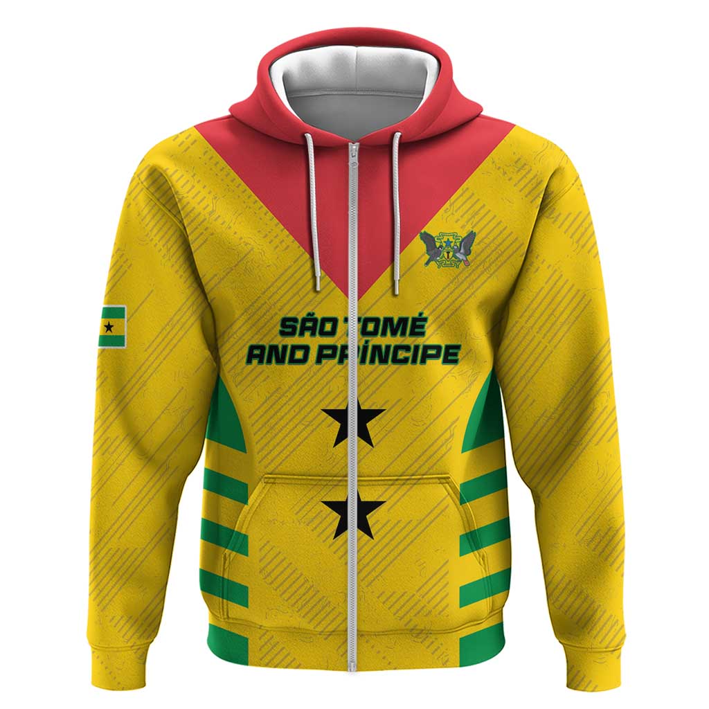 Sao Tome and Principe Football Custom Zip Hoodie Sporty Style - Yellow Color