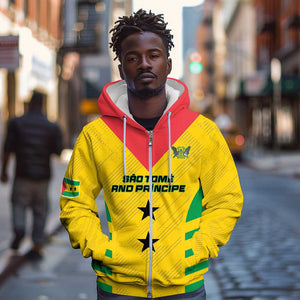 Sao Tome and Principe Football Custom Zip Hoodie Sporty Style - Yellow Color