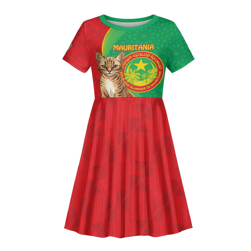 Personalized Mauritania Kid Short Sleeve Dress Felis Lybica - Islamic Mix African Pattern