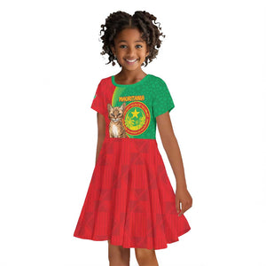 Personalized Mauritania Kid Short Sleeve Dress Felis Lybica - Islamic Mix African Pattern