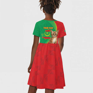 Personalized Mauritania Kid Short Sleeve Dress Felis Lybica - Islamic Mix African Pattern