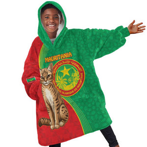 Personalized Mauritania Kid Wearable Blanket Hoodie Felis Lybica - Islamic Mix African Pattern