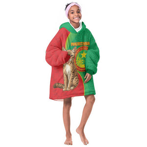 Personalized Mauritania Kid Wearable Blanket Hoodie Felis Lybica - Islamic Mix African Pattern