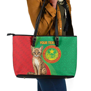 Personalized Mauritania Leather Tote Bag Felis Lybica - Islamic Mix African Pattern