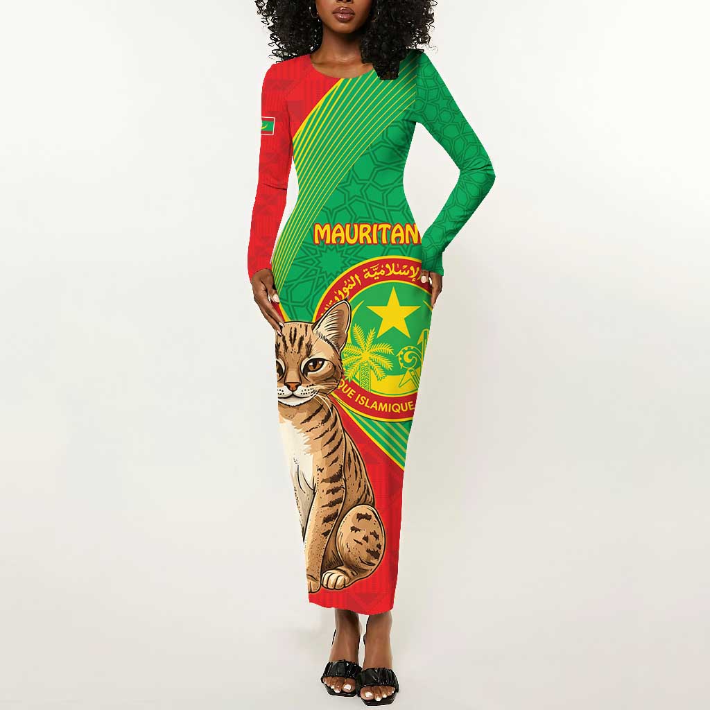 Personalized Mauritania Long Sleeve Bodycon Dress Felis Lybica - Islamic Mix African Pattern