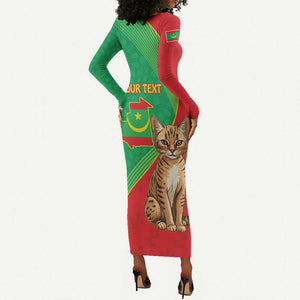 Personalized Mauritania Long Sleeve Bodycon Dress Felis Lybica - Islamic Mix African Pattern