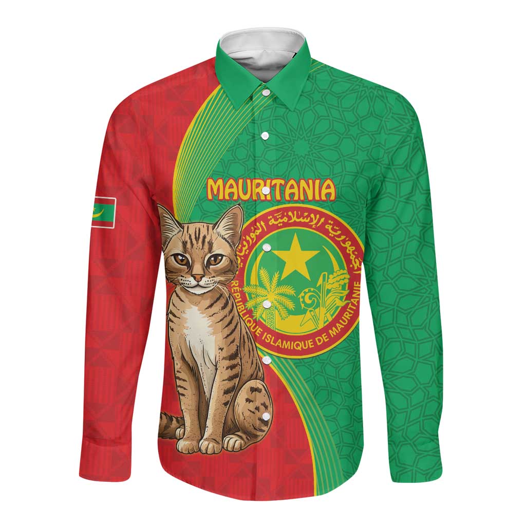 Personalized Mauritania Long Sleeve Button Shirt Felis Lybica - Islamic Mix African Pattern