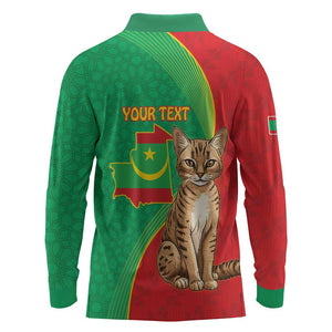 Personalized Mauritania Long Sleeve Polo Shirt Felis Lybica - Islamic Mix African Pattern