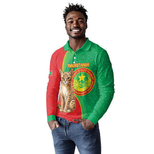 Personalized Mauritania Long Sleeve Polo Shirt Felis Lybica - Islamic Mix African Pattern