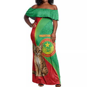 Personalized Mauritania Off Shoulder Maxi Dress Felis Lybica - Islamic Mix African Pattern