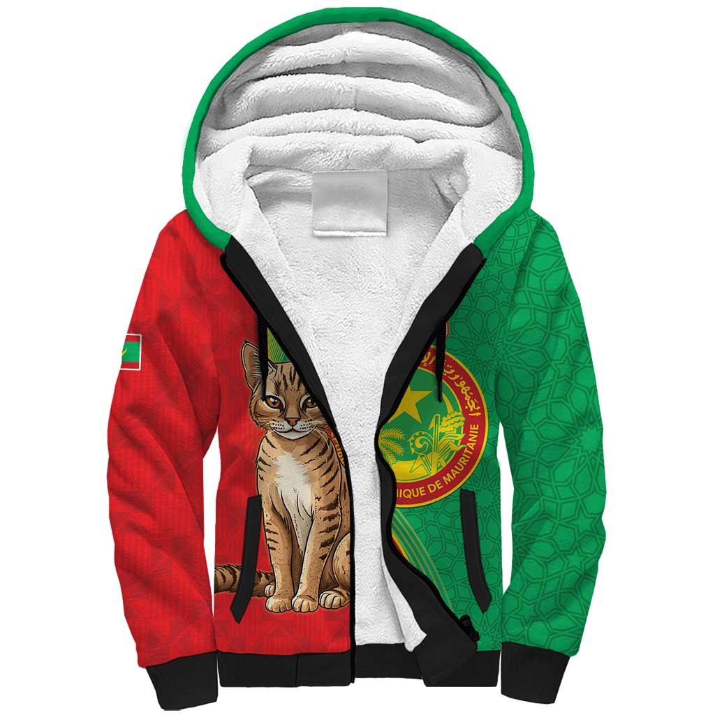 Personalized Mauritania Sherpa Hoodie Felis Lybica - Islamic Mix African Pattern