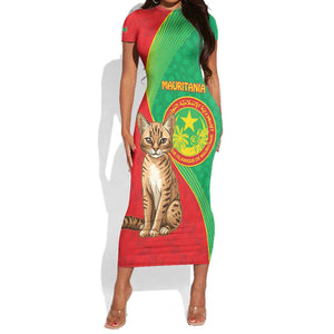 Personalized Mauritania Short Sleeve Bodycon Dress Felis Lybica - Islamic Mix African Pattern