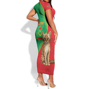 Personalized Mauritania Short Sleeve Bodycon Dress Felis Lybica - Islamic Mix African Pattern