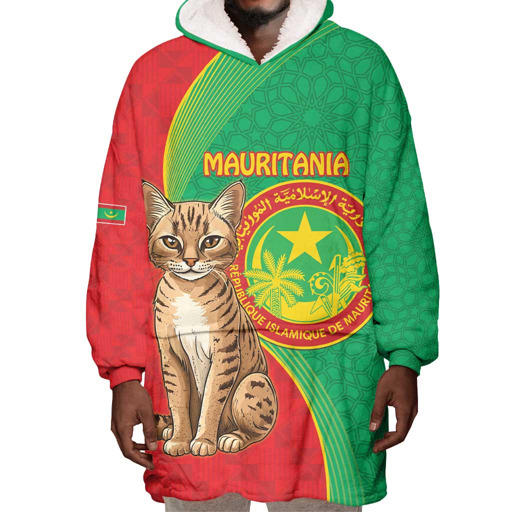 Personalized Mauritania Wearable Blanket Hoodie Felis Lybica - Islamic Mix African Pattern