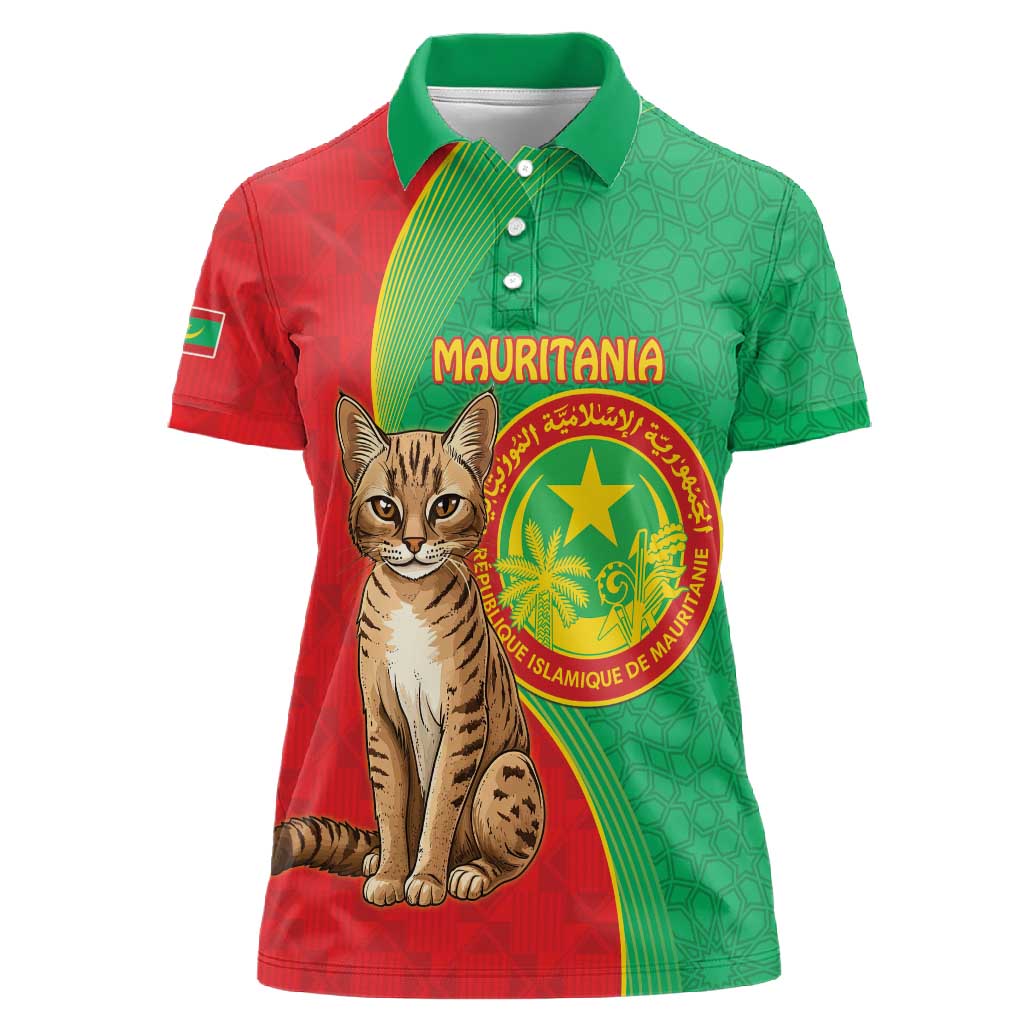 Personalized Mauritania Women Polo Shirt Felis Lybica - Islamic Mix African Pattern