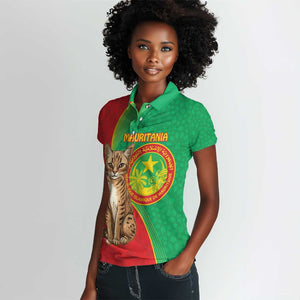 Personalized Mauritania Women Polo Shirt Felis Lybica - Islamic Mix African Pattern