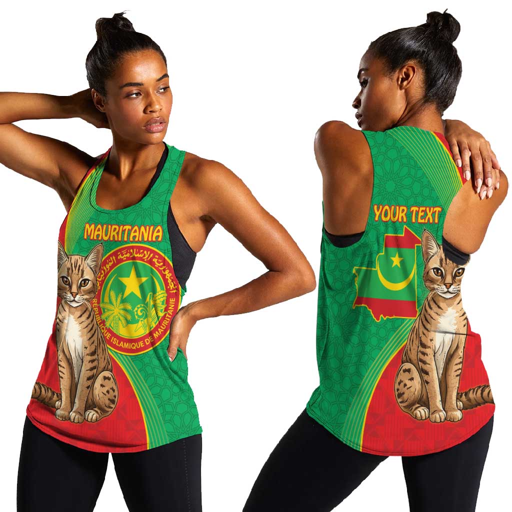 Personalized Mauritania Women Racerback Tank Felis Lybica - Islamic Mix African Pattern