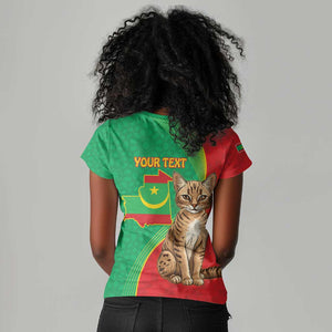 Personalized Mauritania Women V-Neck T-Shirt Felis Lybica - Islamic Mix African Pattern