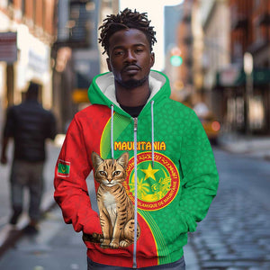 Personalized Mauritania Zip Hoodie Felis Lybica - Islamic Mix African Pattern