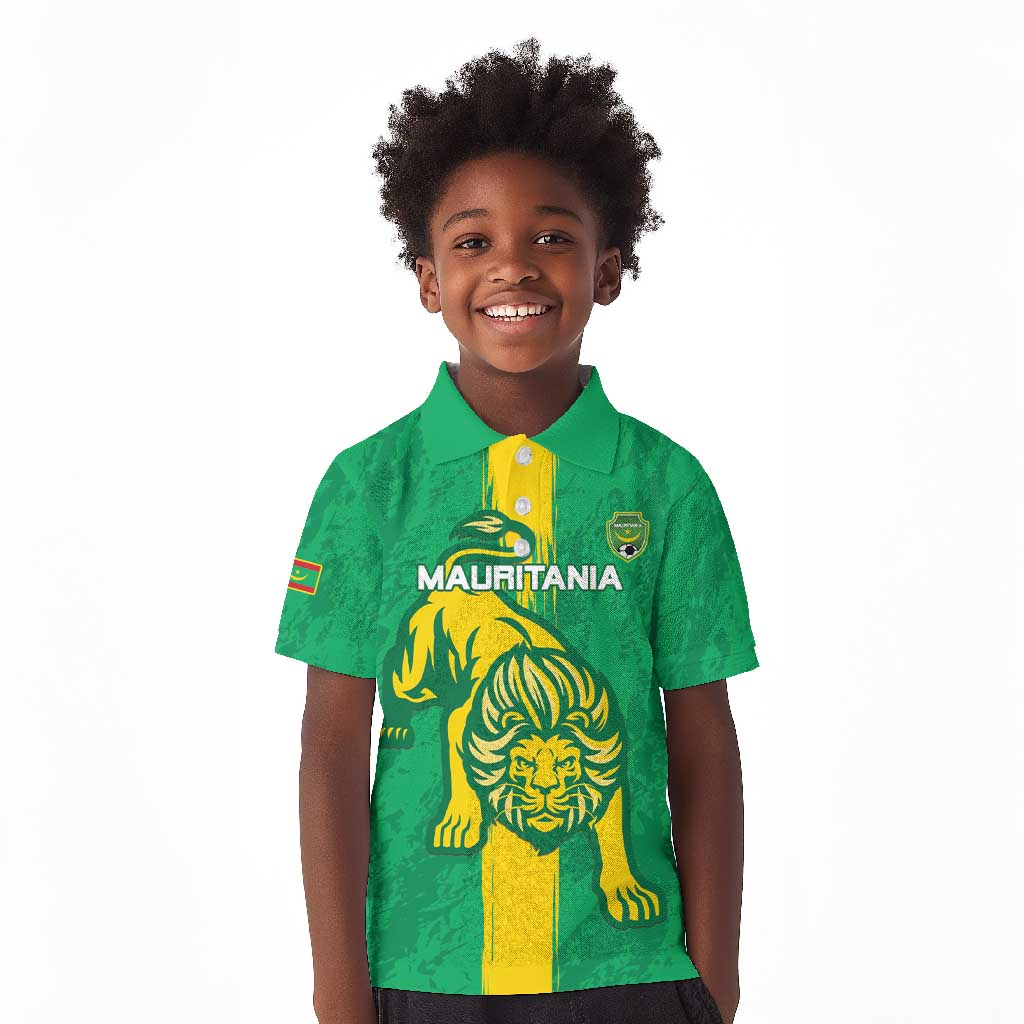 Custom Mauritania Football Kid Polo Shirt Go Lions of Chinguetti