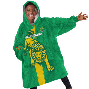 Custom Mauritania Football Kid Wearable Blanket Hoodie Go Lions of Chinguetti