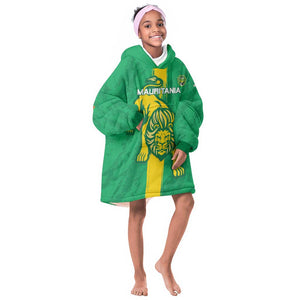 Custom Mauritania Football Kid Wearable Blanket Hoodie Go Lions of Chinguetti