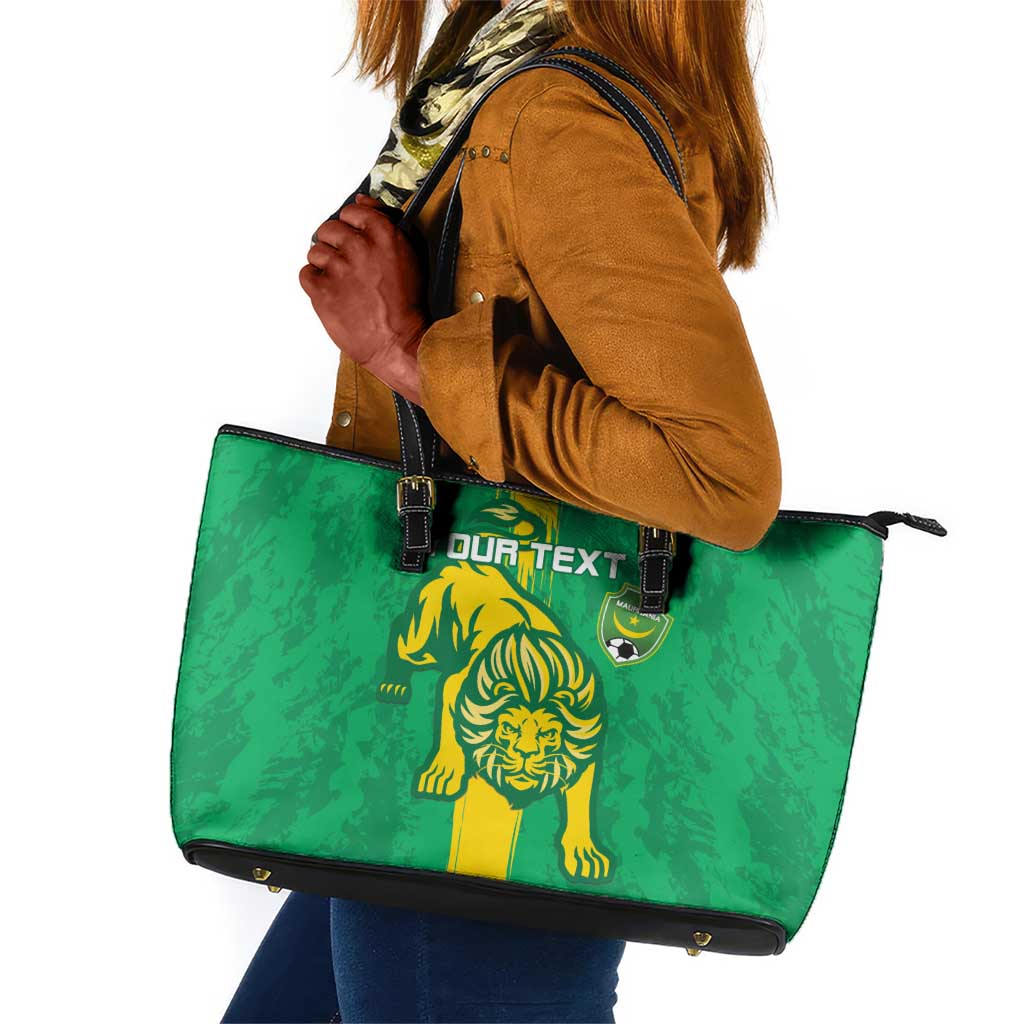 Custom Mauritania Football Leather Tote Bag Go Lions of Chinguetti