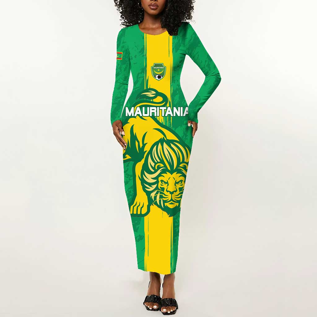 Custom Mauritania Football Long Sleeve Bodycon Dress Go Lions of Chinguetti