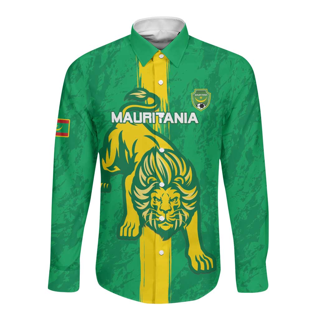 Custom Mauritania Football Long Sleeve Button Shirt Go Lions of Chinguetti