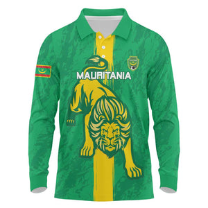 Custom Mauritania Football Long Sleeve Polo Shirt Go Lions of Chinguetti