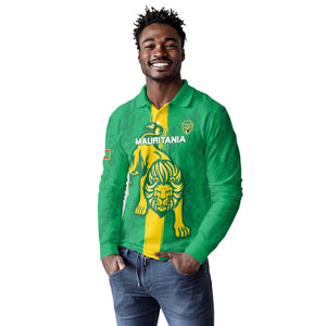 Custom Mauritania Football Long Sleeve Polo Shirt Go Lions of Chinguetti