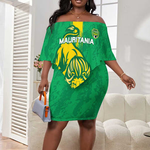 Custom Mauritania Football Off Shoulder Short Dress Go Lions of Chinguetti