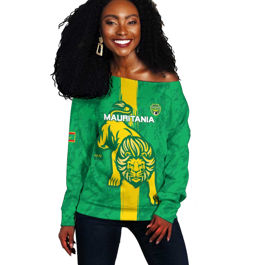 Custom Mauritania Football Off Shoulder Sweater Go Lions of Chinguetti