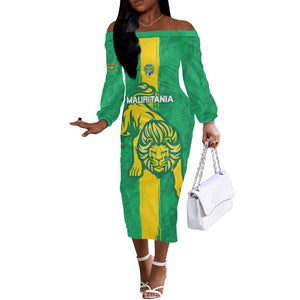 Custom Mauritania Football Off The Shoulder Long Sleeve Dress Go Lions of Chinguetti