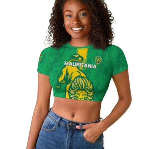 Custom Mauritania Football Raglan Cropped T shirt Go Lions of Chinguetti